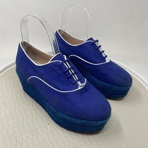 M Missoni Platform Espadrilles 36 6 Blue Canvas Raffia Lace Up Designer Shoes